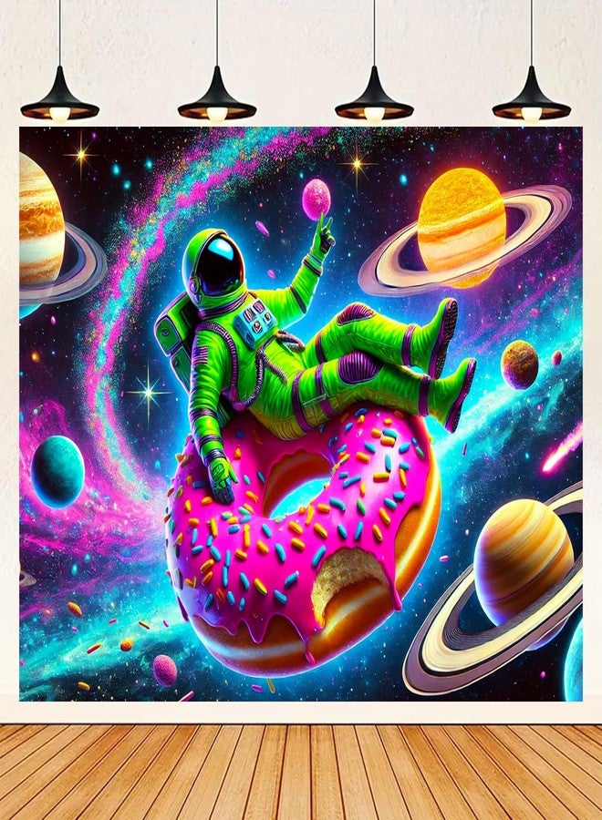 BlissYard Astronaut Donut Space Art Black Light Tapestry Decoration 78x59 Inch Neon Luminous Background Psychedelic UV Black Light Tapestry Computer Room Dormitory Wall Hanging Party Decoration - Image 4