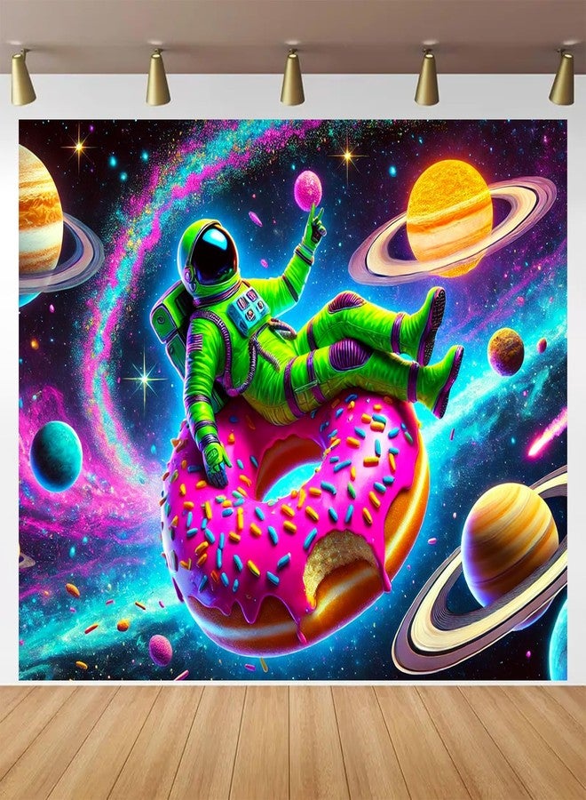 BlissYard Astronaut Donut Space Art Black Light Tapestry Decoration 78x59 Inch Neon Luminous Background Psychedelic UV Black Light Tapestry Computer Room Dormitory Wall Hanging Party Decoration - Image 1
