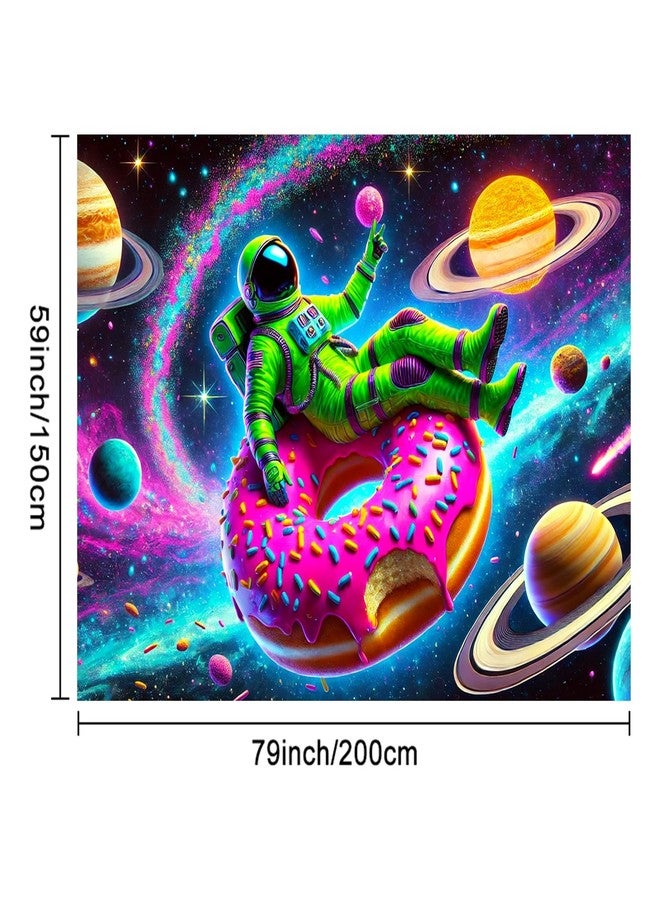 BlissYard Astronaut Donut Space Art Black Light Tapestry Decoration 78x59 Inch Neon Luminous Background Psychedelic UV Black Light Tapestry Computer Room Dormitory Wall Hanging Party Decoration - Image 3