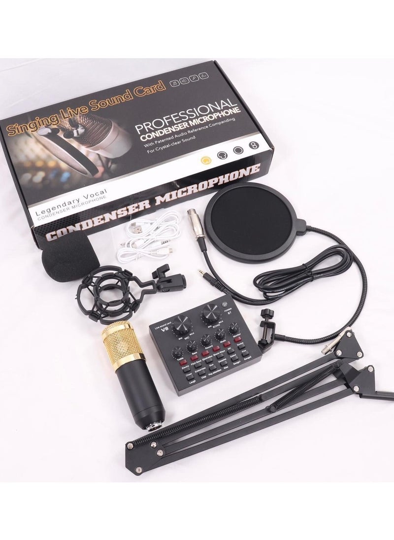 Generic V8 Live Sound Card Microphone Set With Rechargeable 12 Kinds Of Auxiliary Background Sound K Song Singing Equipment With Bluetooth Connection  - Image 1