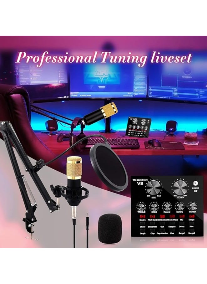 Generic V8 Live Sound Card Microphone Set With Rechargeable 12 Kinds Of Auxiliary Background Sound K Song Singing Equipment With Bluetooth Connection  - Image 2