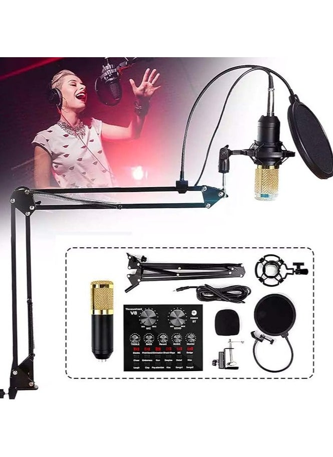 Generic V8 Live Sound Card Microphone Set With Rechargeable 12 Kinds Of Auxiliary Background Sound K Song Singing Equipment With Bluetooth Connection  - Image 3