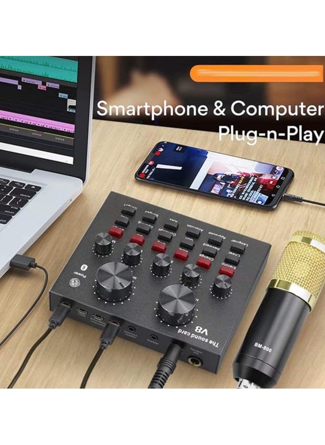 Generic V8 Live Sound Card Microphone Set With Rechargeable 12 Kinds Of Auxiliary Background Sound K Song Singing Equipment With Bluetooth Connection  - Image 4