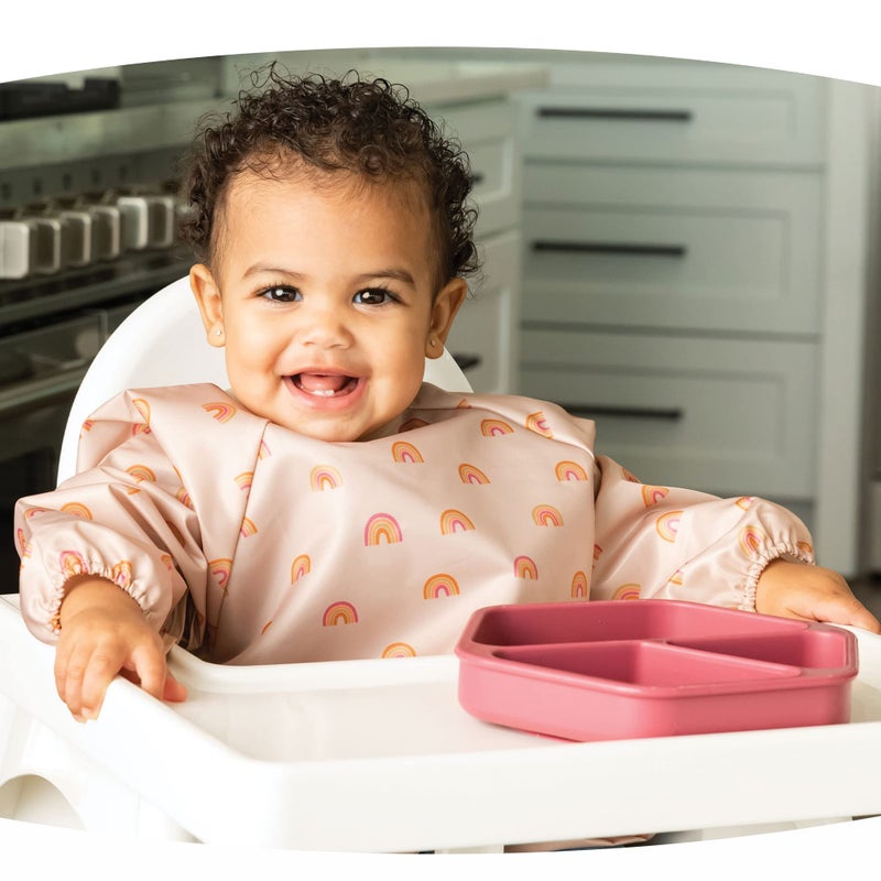 Tiny Twinkle Silicone Suction Baby Plate, Suction Grip Divided Dish for First Foods and Self-Feeding Toddlers, Baby Led Weaning Supplies for Independent Eating (Burgundy Plate with Lid) - Image 4