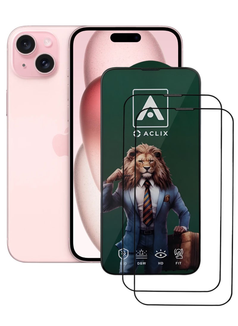 ACLIX 2 Pieces Antistatic ESD Dustproof Premium Quality High Definition Tempered Glass Screen Protector Designed For  iPhone 15 - Image 1
