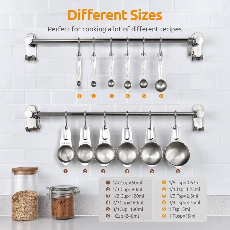 U-Taste Low maintenance Measuring Cups and Spoons Set: 18/8 Stainless Steel Measuring Cups 12 Piece, Kitchen Utensils for Cooking Baking, 6 Metal Measure Cups & 6 Measuring Spoons with 2 D-Rings Wide use selected material - Image 2