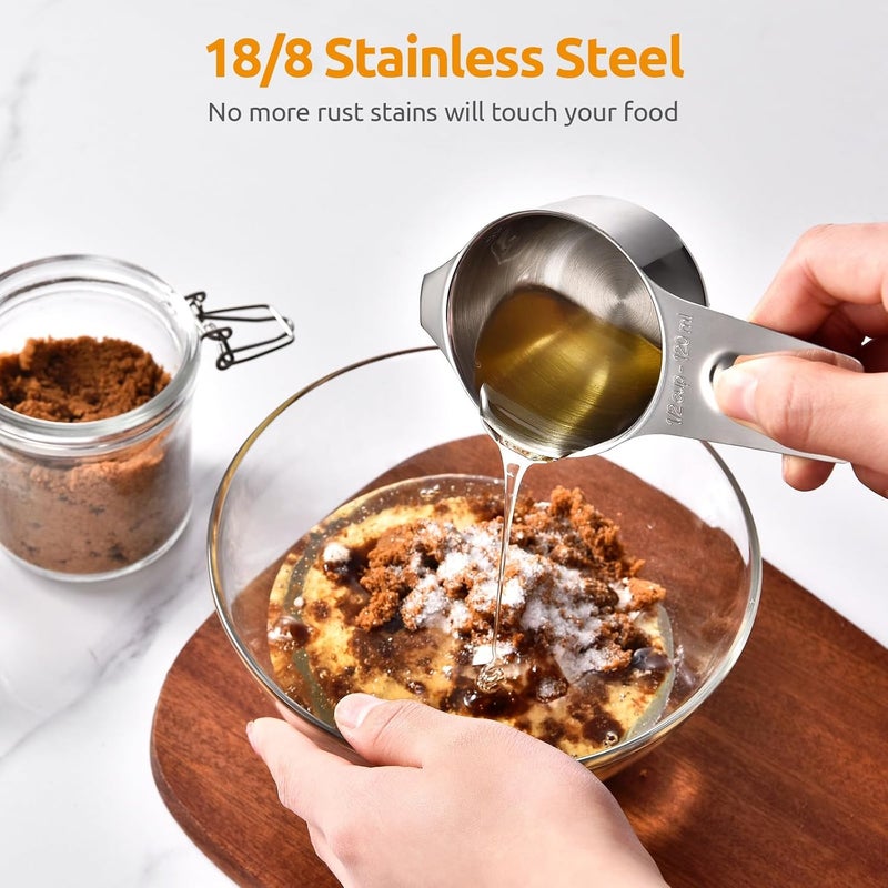 U-Taste Low maintenance Measuring Cups and Spoons Set: 18/8 Stainless Steel Measuring Cups 12 Piece, Kitchen Utensils for Cooking Baking, 6 Metal Measure Cups & 6 Measuring Spoons with 2 D-Rings Wide use selected material - Image 3