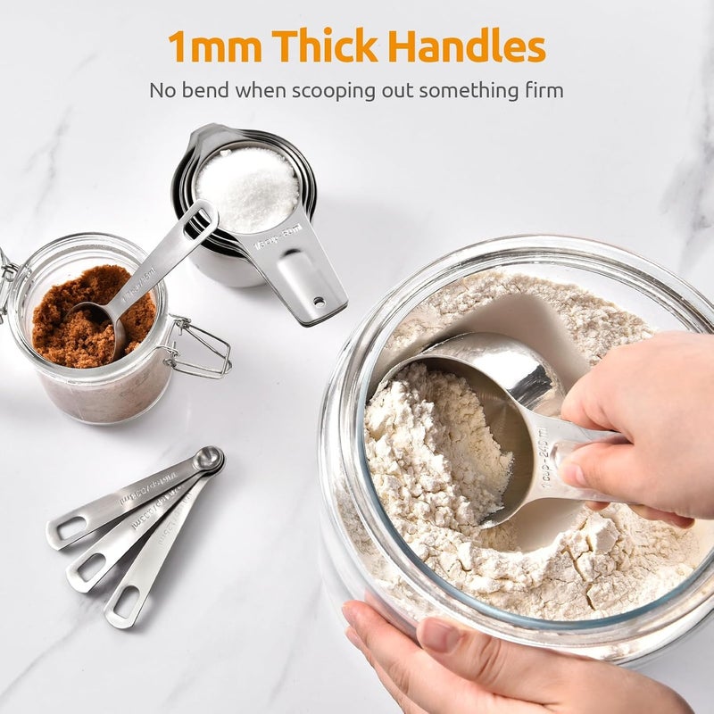U-Taste Low maintenance Measuring Cups and Spoons Set: 18/8 Stainless Steel Measuring Cups 12 Piece, Kitchen Utensils for Cooking Baking, 6 Metal Measure Cups & 6 Measuring Spoons with 2 D-Rings Wide use selected material - Image 5