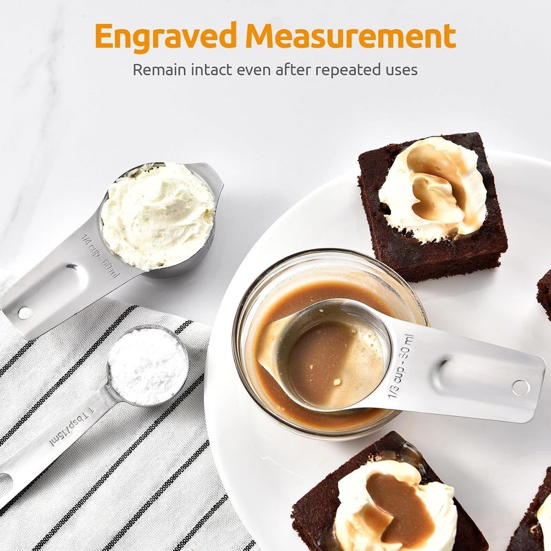 U-Taste Low maintenance Measuring Cups and Spoons Set: 18/8 Stainless Steel Measuring Cups 12 Piece, Kitchen Utensils for Cooking Baking, 6 Metal Measure Cups & 6 Measuring Spoons with 2 D-Rings Wide use selected material - Image 4