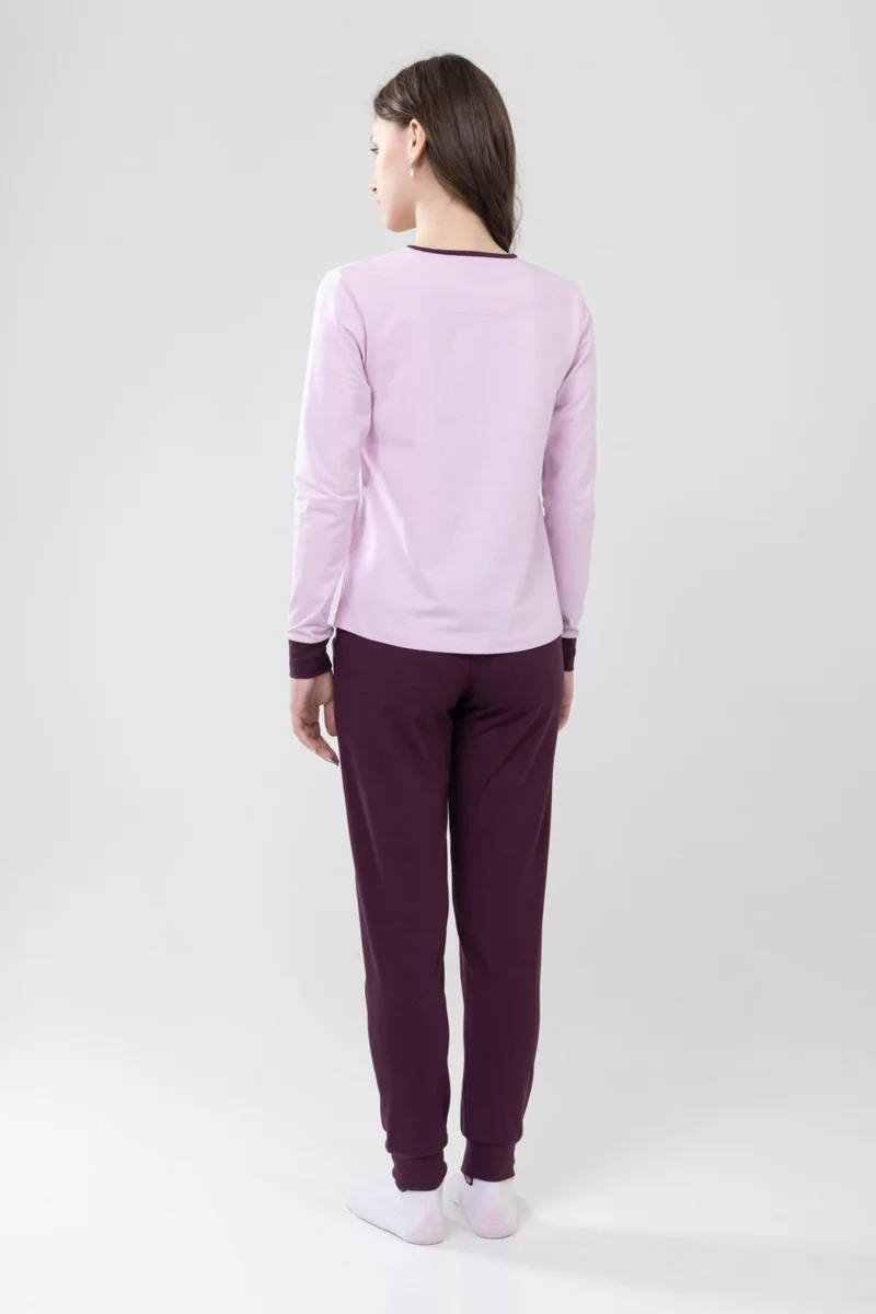 Baykar Girls Cotton Printed Crew Neck Long Sleeve Cuffed Pajama Set 9237 Lilac