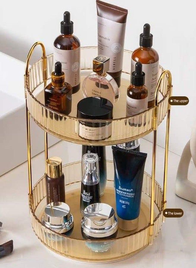 Bayleef Luxury Double-Layer Gold Coloured Cosmetic Organizer – Rotating Countertop Storage Rack - Image 1
