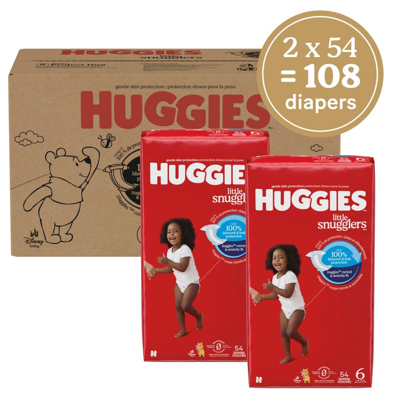 Huggies Size 6 Diapers, Little Snugglers Baby Diapers, Size 6 (35+ lbs), 108 Count (2 Packs of 54), Packaging May Vary - Image 2