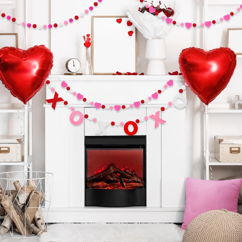 Jansun 4Pcs Valentine's Day Garlands Ball Felt Heart Pompom Garland Decorations Banner for Valentine's Day Party Home Indoor Outdoor Fireplace Mantle Room Hanging Decoration - Image 4