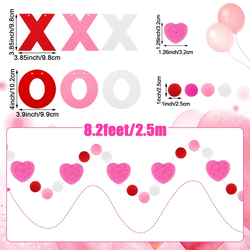 Jansun 4Pcs Valentine's Day Garlands Ball Felt Heart Pompom Garland Decorations Banner for Valentine's Day Party Home Indoor Outdoor Fireplace Mantle Room Hanging Decoration - Image 2
