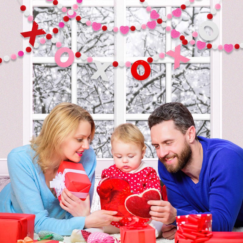 Jansun 4Pcs Valentine's Day Garlands Ball Felt Heart Pompom Garland Decorations Banner for Valentine's Day Party Home Indoor Outdoor Fireplace Mantle Room Hanging Decoration - Image 5