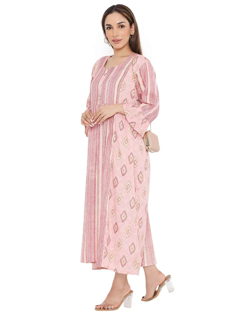 هانا آند سارا SHORT STRIPE PRINTED VISCOSE FRONT BUTTONED STYLED ARABIC KAFTAN JALABIYA DRESS