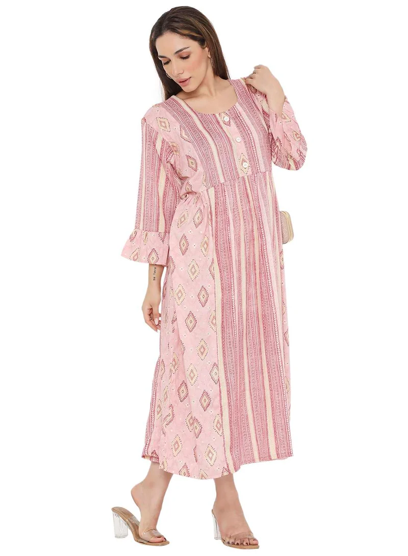 هانا آند سارا SHORT STRIPE PRINTED VISCOSE FRONT BUTTONED STYLED ARABIC KAFTAN JALABIYA DRESS