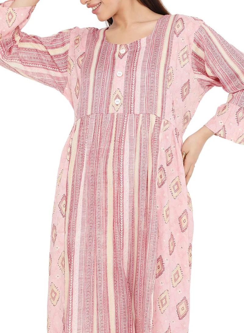 هانا آند سارا SHORT STRIPE PRINTED VISCOSE FRONT BUTTONED STYLED ARABIC KAFTAN JALABIYA DRESS