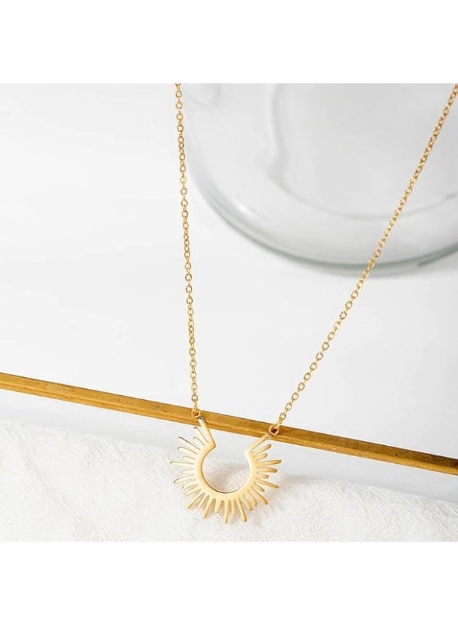Shein Elegant Sun Pendant Necklace 316L Stainless Steel – Radiant Halo Necklace for Women – Anti Tarnish - Image 5
