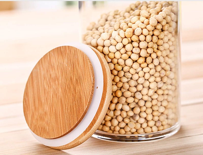 Lawei 4 Pack Glass Storage Jars with Airtight Bamboo Lids, 18.6 OZ Clear Glass Kitchen Canisters Food Storage Container for Dry Goods, Serving Tea, Coffee, Spice, Candy, Cookie - Image 3