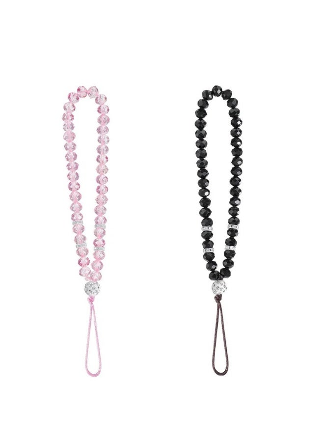 2 pcs Phone Lanyard Strap Phone Charm Bling Crystal Beads Wrist Lanyard Strap Beaded Ladies Wristband Bags Ornaments Accessories - Image 1