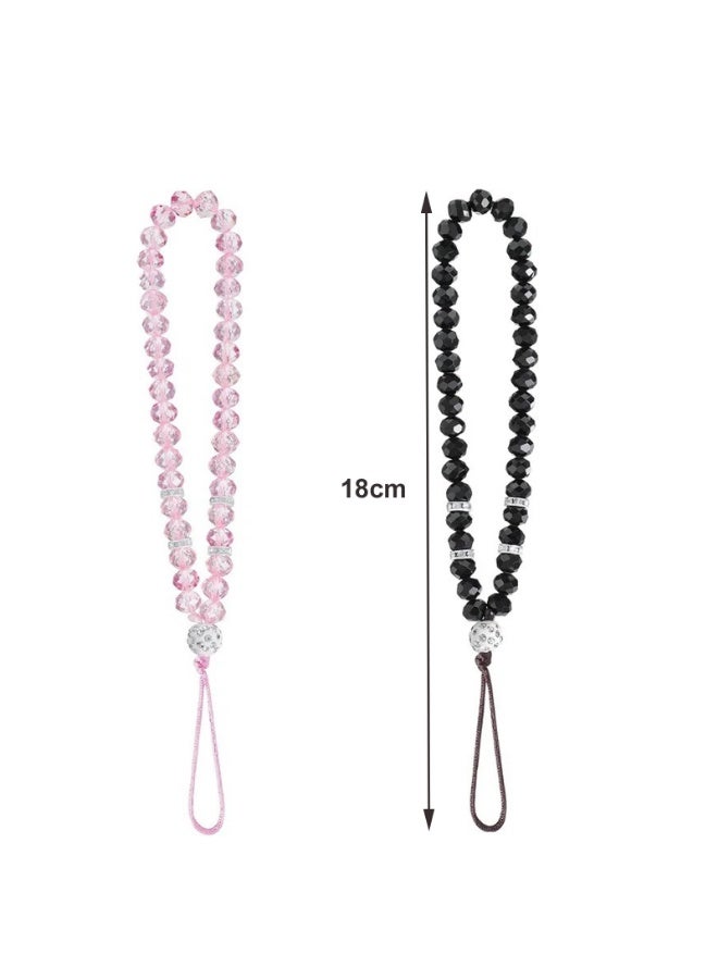 2 pcs Phone Lanyard Strap Phone Charm Bling Crystal Beads Wrist Lanyard Strap Beaded Ladies Wristband Bags Ornaments Accessories - Image 2