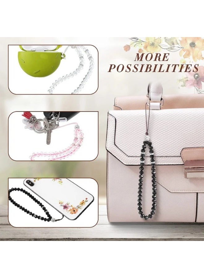 2 pcs Phone Lanyard Strap Phone Charm Bling Crystal Beads Wrist Lanyard Strap Beaded Ladies Wristband Bags Ornaments Accessories - Image 4