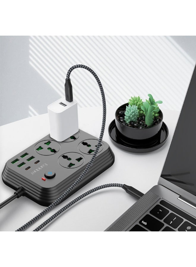 EARLDOM 3000W Office Home EU Plug Socket  Power Strip Extension with 2PD 4 USB Ports 4 Power Strip with Overload Protector - Image 2