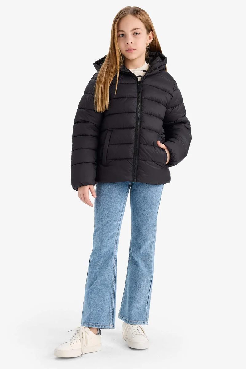 ديفاكتو Girl Hooded Water Repellent Zippered Puffer Jacket