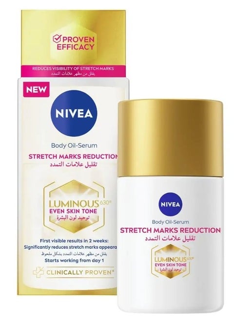 NIVEA LUMINOUS 630 Stretch Marks Reduction Body Oil-Serum, Even Skin Tone, Reduces Visibility of Stretch Marks, Visible Results in 2 Weeks, 48H Moisture, Clinically Proven, for All Skin Types, 100ml