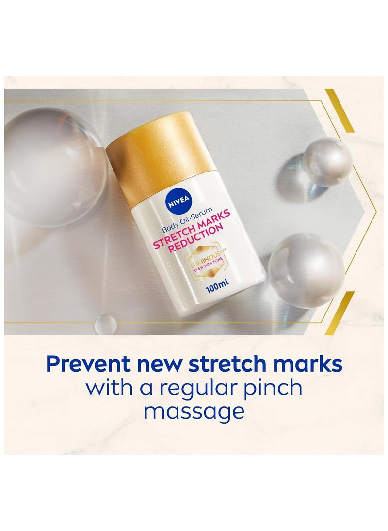 NIVEA LUMINOUS 630 Stretch Marks Reduction Body Oil-Serum, Even Skin Tone, Reduces Visibility of Stretch Marks, Visible Results in 2 Weeks, 48H Moisture, Clinically Proven, for All Skin Types, 100ml