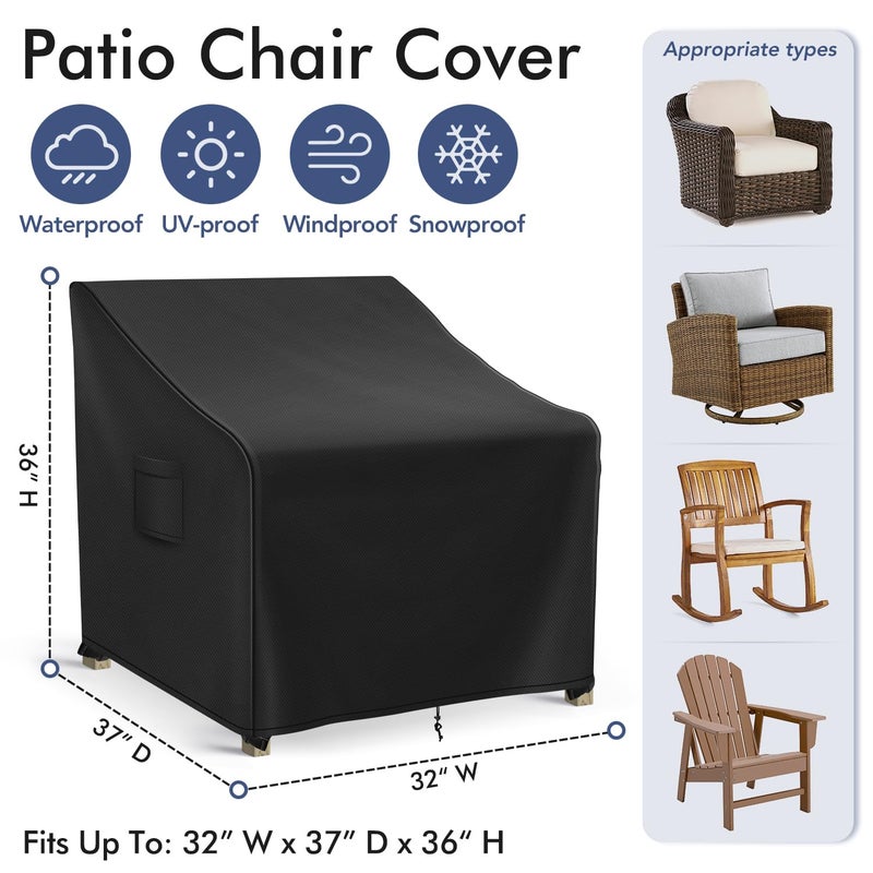 Richwon Adirondack Chair Covers Waterproof, Lawn Outdoor Chair Covers 2 Pack, Patio Chair Covers for Outdoor Furniture Fits up to 32W x 37D x 36H inches, Black - Image 2