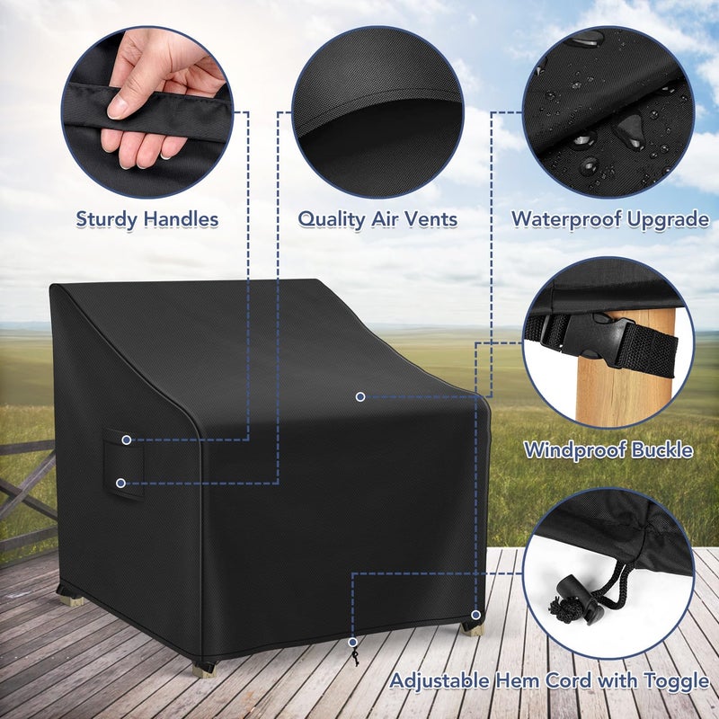 Richwon Adirondack Chair Covers Waterproof, Lawn Outdoor Chair Covers 2 Pack, Patio Chair Covers for Outdoor Furniture Fits up to 32W x 37D x 36H inches, Black - Image 3