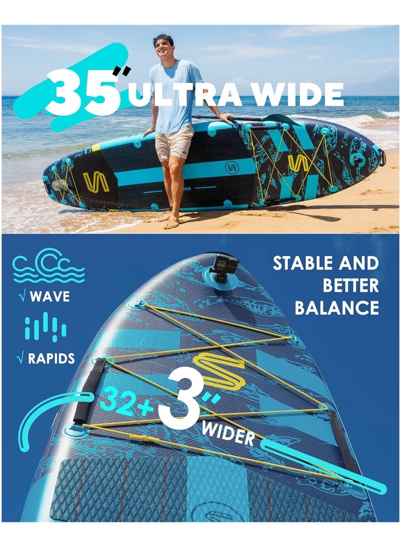Skatinger Skatinger 11'6×35" Super Wide Inflatable Stand Up Paddle Board, Ultra Stable Wide SUP for 2+1 People/Family/Big Size w/Shoulder Strap, 100L Backpack, All-Round Sup Board, US Fin - Asiaticus  - Image 5