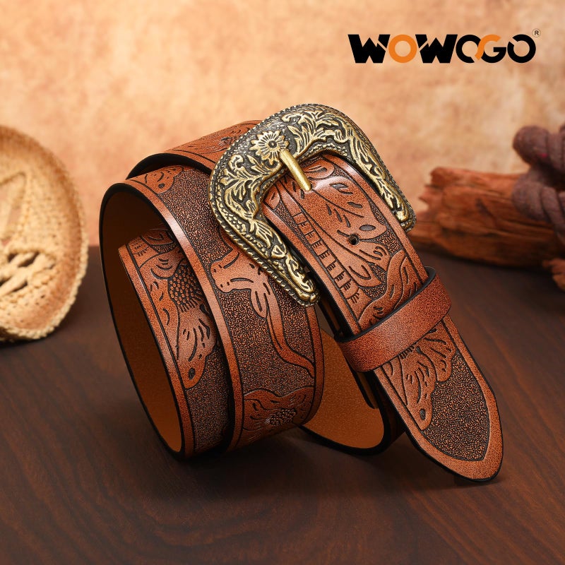 WOWOGO Western Cowgirl Belts for Women Country Cowboy Vintage Leather Engraved Buckle Belt for Jeans Dresses - Image 5