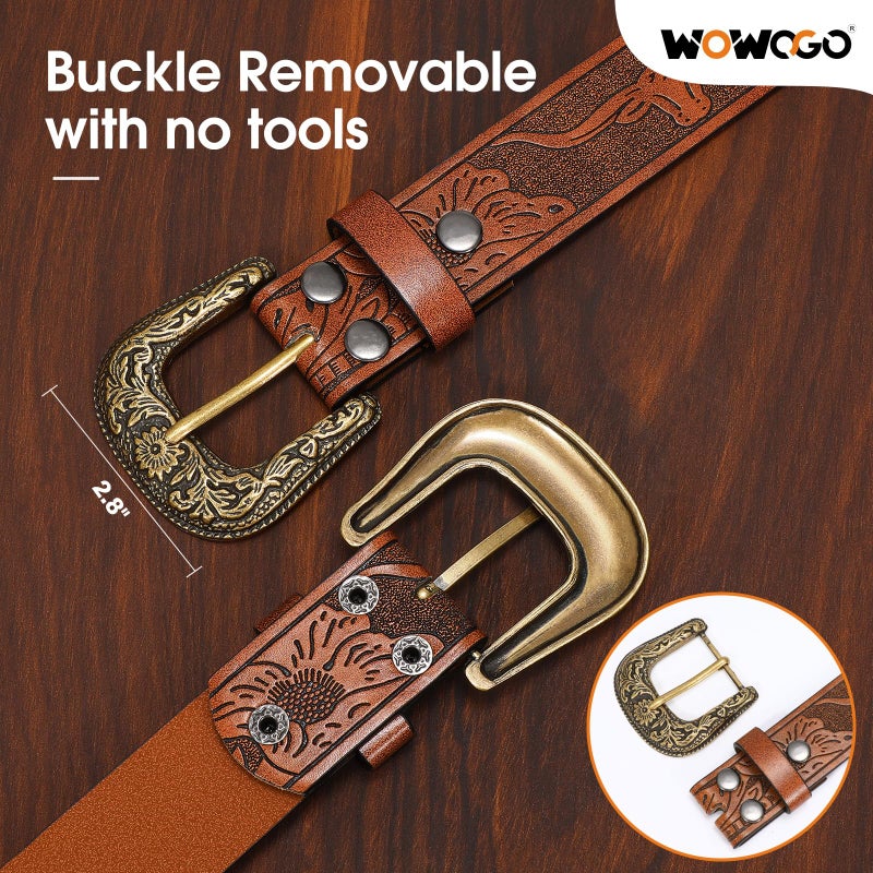 WOWOGO Western Cowgirl Belts for Women Country Cowboy Vintage Leather Engraved Buckle Belt for Jeans Dresses - Image 3