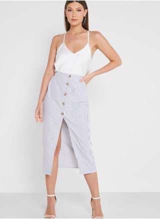 Front Split Striped Button Detail Skirt - pzsku/Z04C22B653AC8488FA85EZ/45/1746747846/779609d9-896c-4164-8247-928d0455a9f0