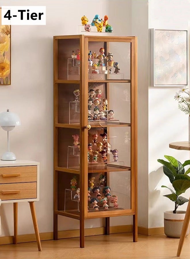 Kutis 4-Tier Storage Rack  Display Organizer Shelves Magazine Bookcase Book Shelf With Door Bamboo Acrylic Brown 44 x 36 x 136 cm - Image 1