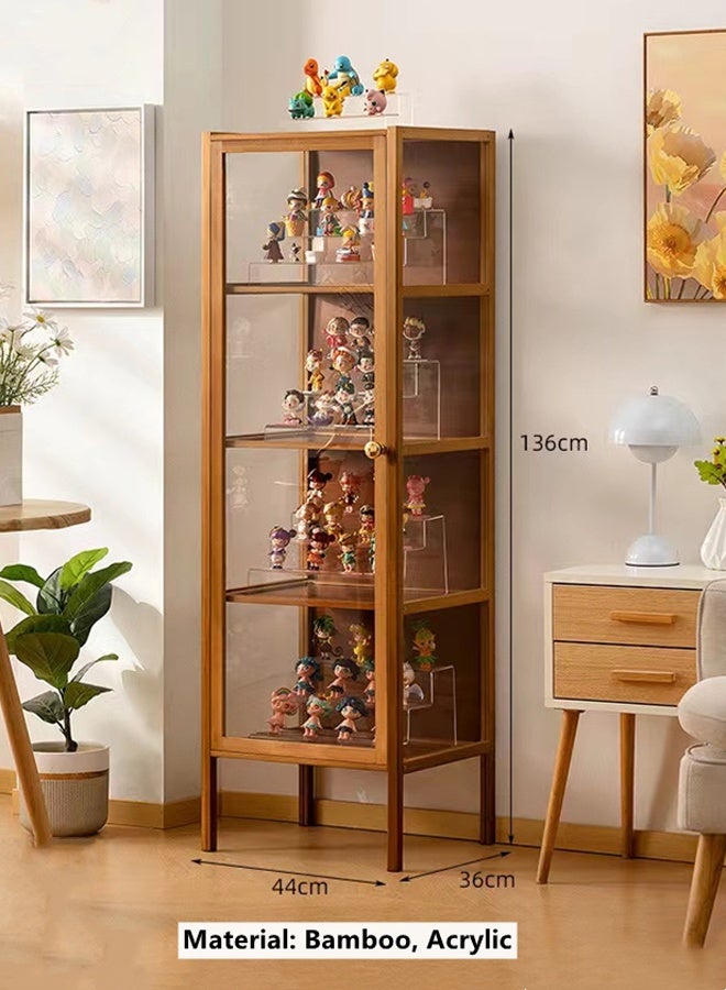 Kutis 4-Tier Storage Rack  Display Organizer Shelves Magazine Bookcase Book Shelf With Door Bamboo Acrylic Brown 44 x 36 x 136 cm - Image 5