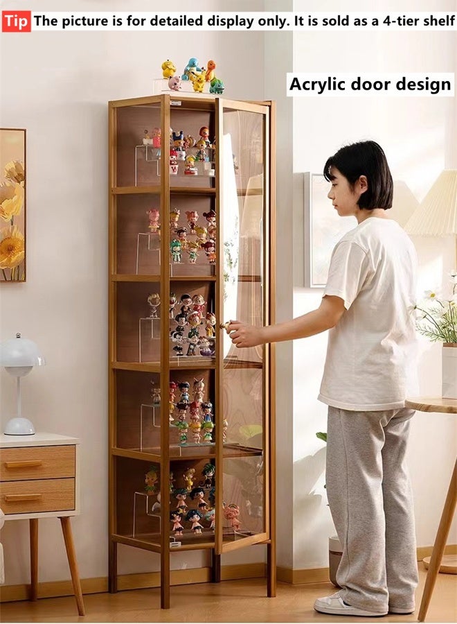 Kutis 4-Tier Storage Rack  Display Organizer Shelves Magazine Bookcase Book Shelf With Door Bamboo Acrylic Brown 44 x 36 x 136 cm - Image 2