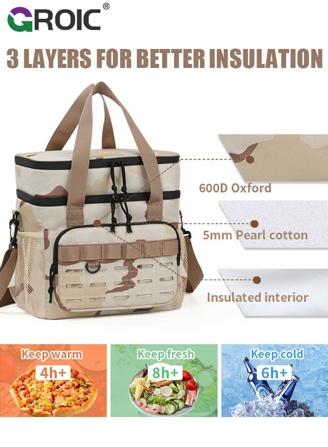 GROIC Insulated Lunch Bag,17L Double Deck Leakproof Insulated Large Adult Camping Cooler bag,pPicnic Bag,Lunch Bag for Women Tote Cooler Bag,Expandable Reusable Water-resistant Lunch Box for Work Travel Picnic Hiking - Image 2