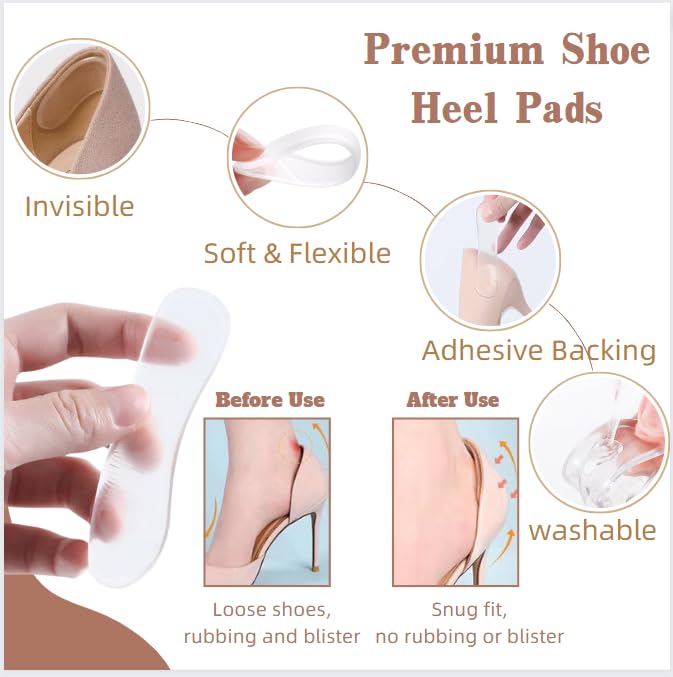 EACOZY Shoe Heel Pads, Gel Cushion Inserts, Back of Heel Cushion, Clear Heel Pads for Women Men Shoes - Image 3