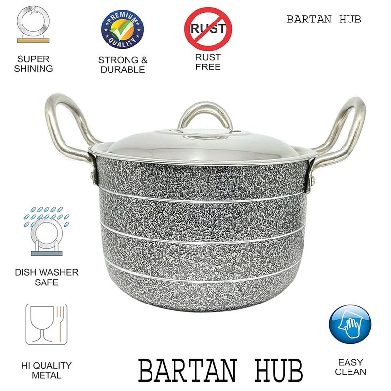 Bartan Hub Pot/Patila/Bhagona with lid (1500ml) Pot 19 cm Diameter 1.5 L Capacity with Lid (Aluminium) - Image 3