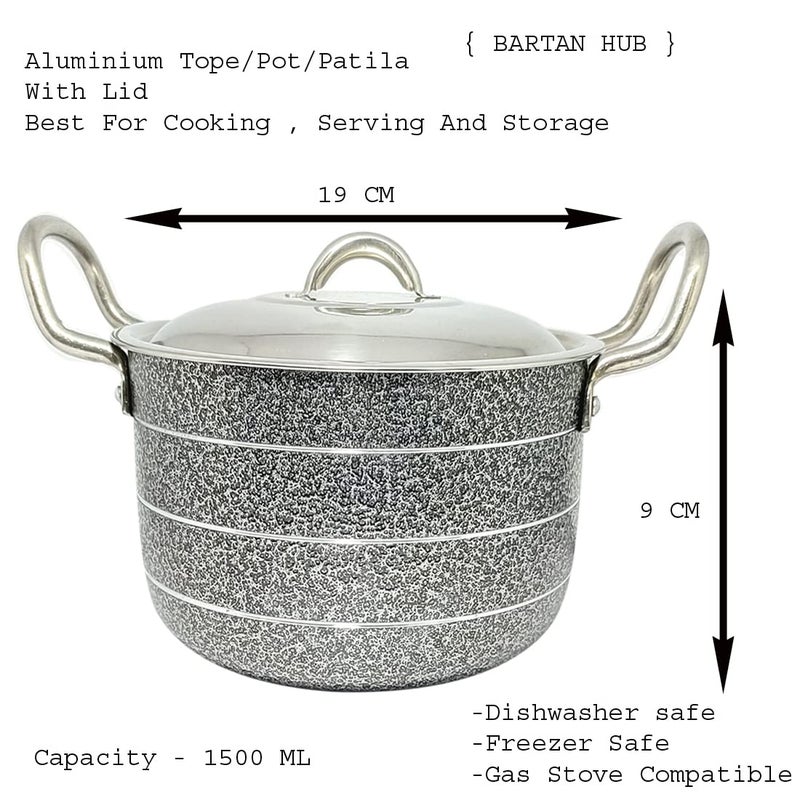 Bartan Hub Pot/Patila/Bhagona with lid (1500ml) Pot 19 cm Diameter 1.5 L Capacity with Lid (Aluminium) - Image 2
