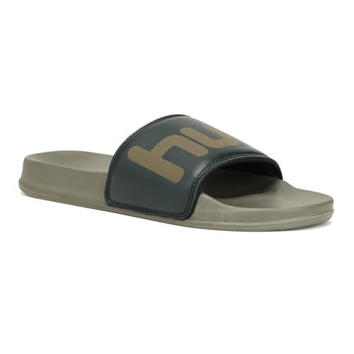 hummel CHUNK MEN SLIDERS Comfortable Cushioned Sole Arch Support Durable Lightweight Flexible Trendy Style Flip flops and Slippers Slides for Men Daily use Chappal - UK 10 Olive/Green - Image 2