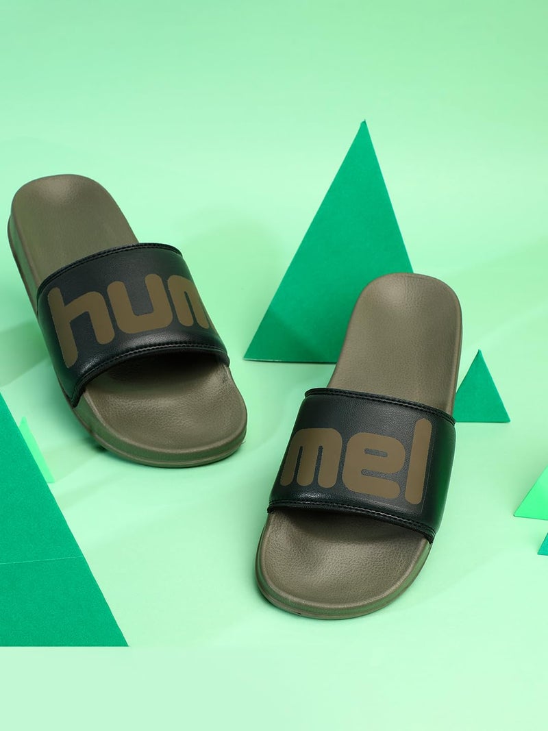 hummel CHUNK MEN SLIDERS Comfortable Cushioned Sole Arch Support Durable Lightweight Flexible Trendy Style Flip flops and Slippers Slides for Men Daily use Chappal - UK 10 Olive/Green - Image 4