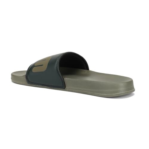hummel CHUNK MEN SLIDERS Comfortable Cushioned Sole Arch Support Durable Lightweight Flexible Trendy Style Flip flops and Slippers Slides for Men Daily use Chappal - UK 10 Olive/Green - Image 5