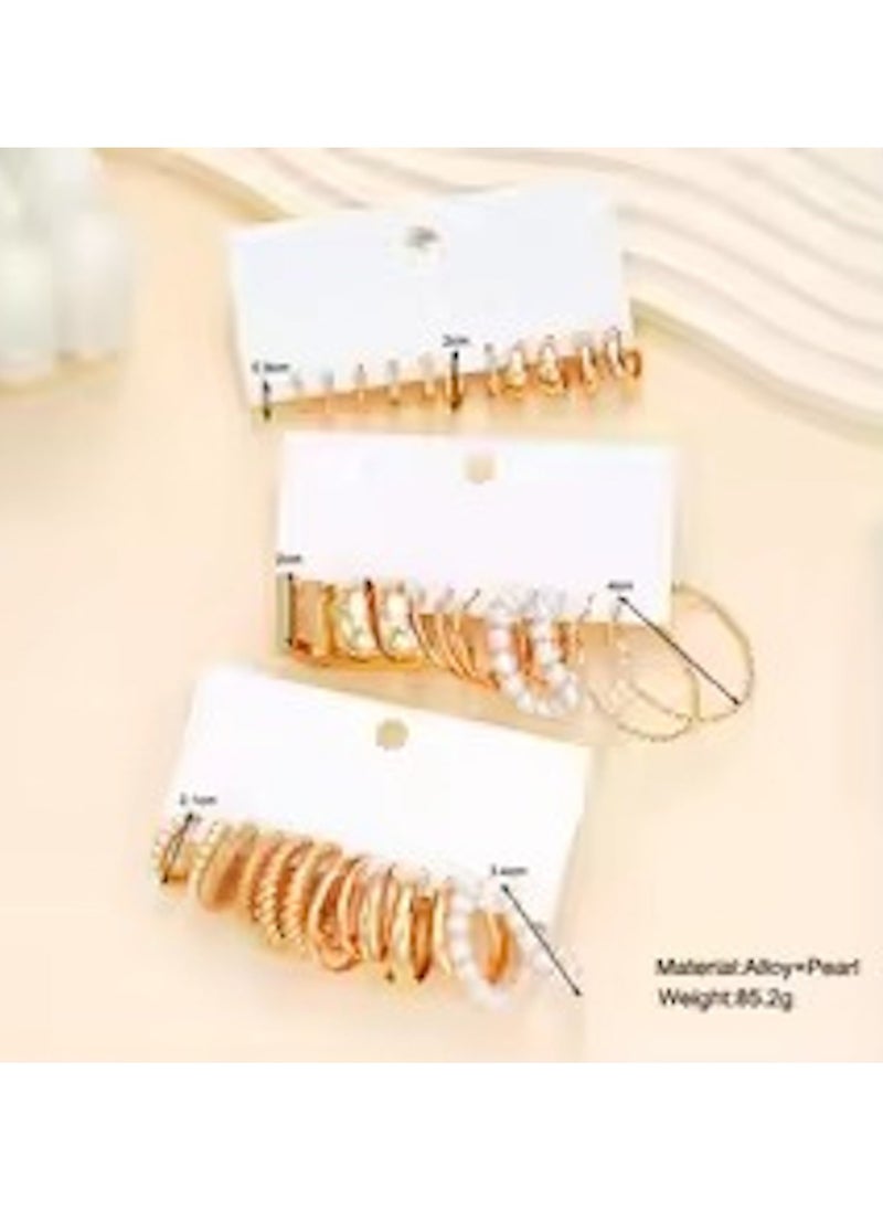 Huitich Elegant 18 Pcs Gold Colour Hoop & Pearl Earring Set  - Image 4