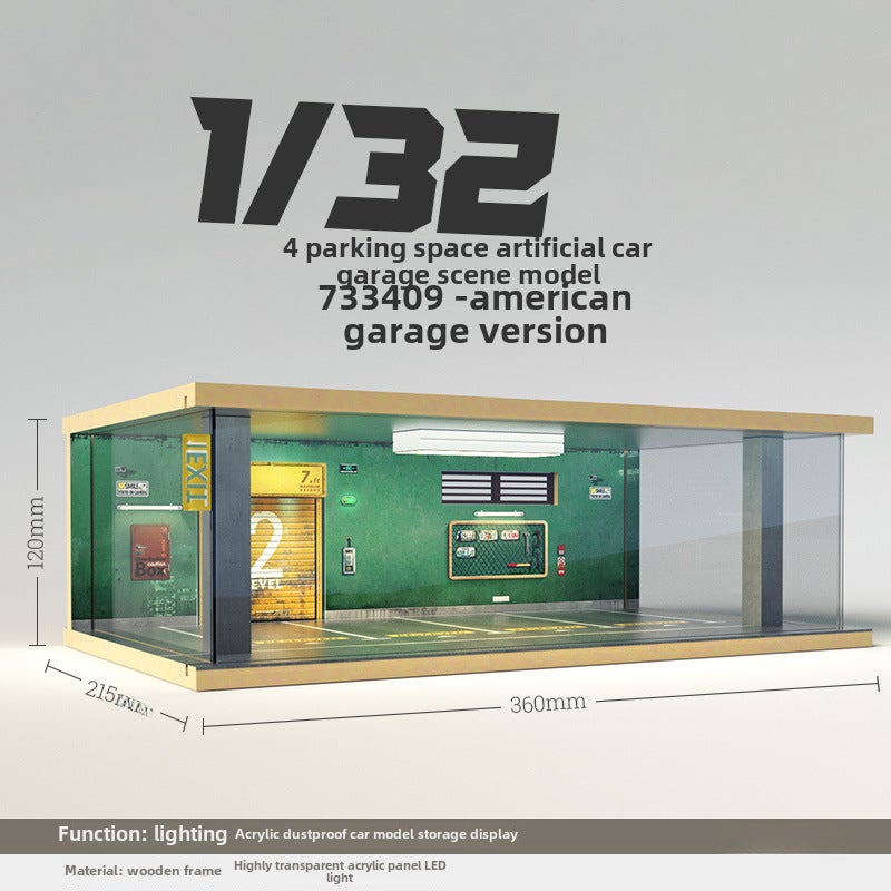 إسكدنيا Wholesale Miniature Car Garage Model, Wooden Dustproof Cover with Light, 1:32 733409-Four-car American Garage