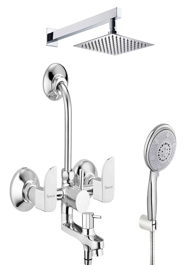 Specule Alive Series Brass, 3-in-1 Wall Mixer with Overhead Shower Set | Multi Flow Hand Shower Set | Mixer Tap For Bathroom | Shower Mixer For Bathroom - Image 1